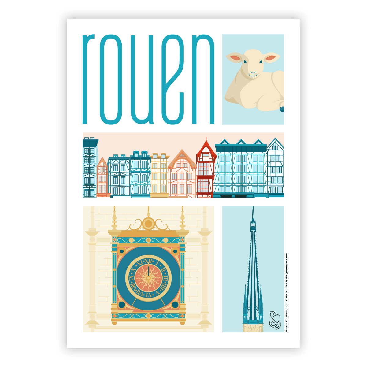 produitaffiche1-3-SimoneGustave-Rouen-tourisme-touristique-normandie-vallee-Seine-monument-visite-acheter-offrir-souvenirs-goodies-affiche-mug-magnet-badge-cartepostale-vetements